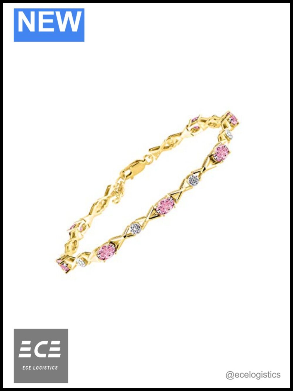 Yellow Gold Plated Silver XOXO Tennis Bracelet with Diamonds, Adjustable 7-8